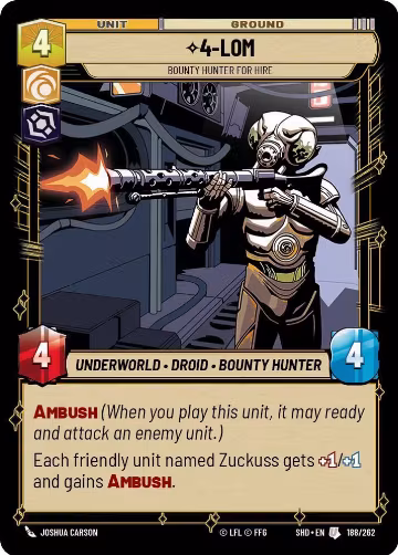 4-LOM - Bounty Hunter for Hire (188/262), Shadows of the Galaxy — Star Wars card price