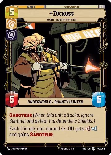 Zuckuss - Bounty Hunter for Hire (190/262), Shadows of the Galaxy — Star Wars card price