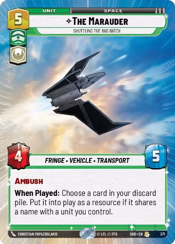 The Marauder - Shuttling the Bad Batch (Hyperspace) (371), Shadows of the Galaxy — Star Wars card price