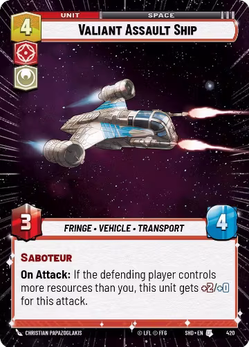 Valiant Assault Ship (Hyperspace) (420), Shadows of the Galaxy — Star Wars card price