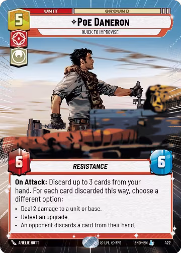 Poe Dameron - Quick to Improvise (Hyperspace) (422), Shadows of the Galaxy — Star Wars card price