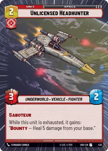 Unlicensed Headhunter (Hyperspace) (434), Shadows of the Galaxy — Star Wars card price