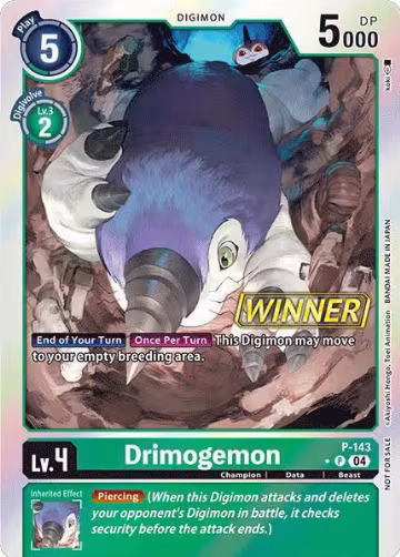 Drimogemon - P-143 (Store Tournament 2024 Jul. - Sep. Winner Pack) (P-143 P), Digimon Promotion Cards — Digimon card price