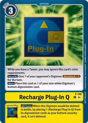 Recharge Plug-In Q - P-146 (Store Tournament 2024 Jul. - Sep. Participation Pack) (P-146 P), Digimon Promotion Cards — Digimon card price