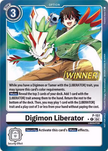 Digimon Liberator - P-151 (Store Tournament 2024 Jul. - Sep. Winner Pack) (P-151 P), Digimon Promotion Cards — Digimon card price