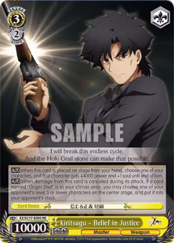 Kiritsugu - Belief in Justice (FZ/SC17-E003 RE), Fate/Zero Chronicle Set — Weiß Schwarz card price