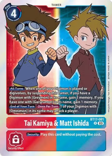 Tai Kamiya & Matt Ishida (BT17-081 R), Secret Crisis — Digimon card price