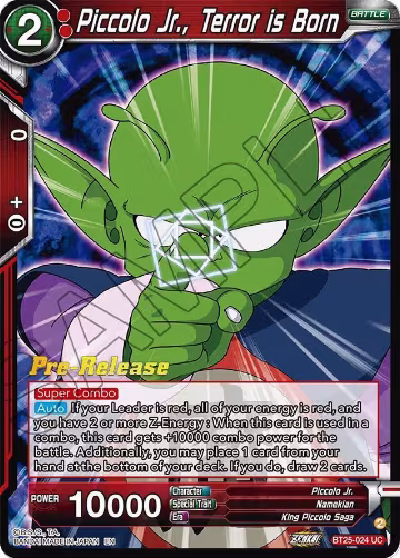 Piccolo Jr., Terror is Born (BT25-024), Legend of the Dragon Balls Pre-Release Cards — DB Super card price