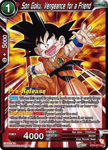 Son Goku, Vengeance for a Friend (BT25-011), Legend of the Dragon Balls Pre-Release Cards — DB Super card price
