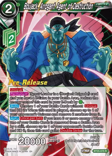 Boujack, Arrogant Agent of Destruction (BT25-075), Legend of the Dragon Balls Pre-Release Cards — DB Super card price