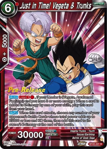 Just in Time! Vegeta & Trunks (BT25-031), Legend of the Dragon Balls Pre-Release Cards — DB Super card price