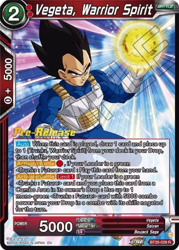 Vegeta, Warrior Spirit (BT25-029), Legend of the Dragon Balls Pre-Release Cards — DB Super card price