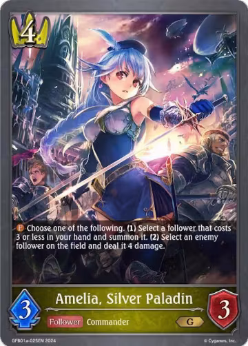 Amelia, Silver Paladin (GFB01a-025EN), Guide to Glory — Shadowverse card price