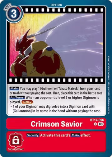 Crimson Savior (BT17-096 U), Secret Crisis — Digimon card price