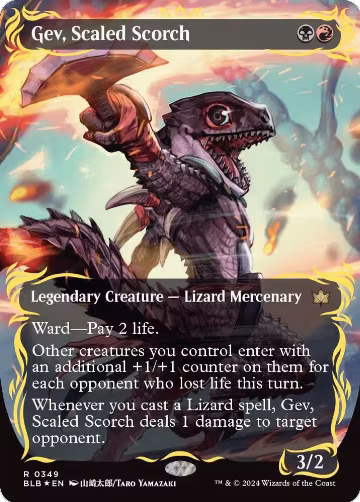 Gev, Scaled Scorch (Borderless) (Raised Foil) (349), Bloomburrow — Magic card price