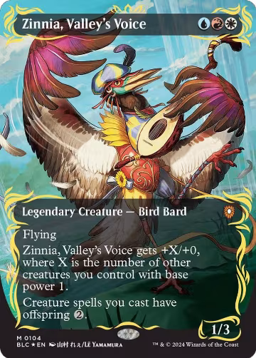 Zinnia, Valley's Voice (Borderless) (Raised Foil) (104), Commander: Bloomburrow — Magic card price