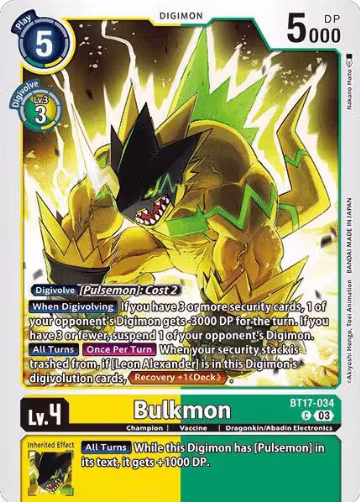 Bulkmon (BT17-034 C), Secret Crisis — Digimon card price
