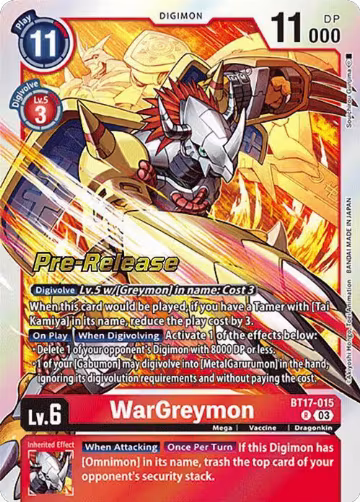 WarGreymon (BT17-015 R), Secret Crisis Pre-Release Cards — Digimon card price