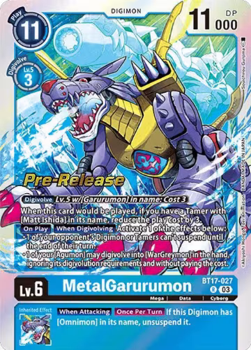 MetalGarurumon (BT17-027 R), Secret Crisis Pre-Release Cards — Digimon card price