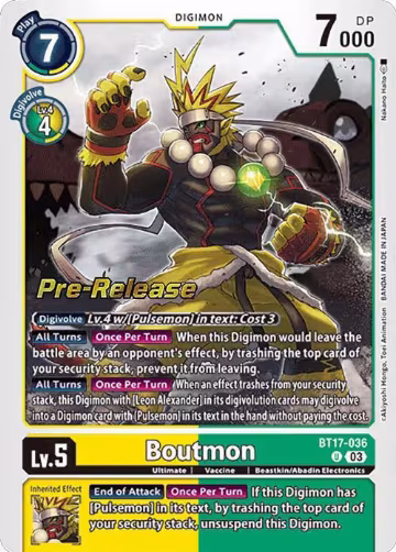 Boutmon (BT17-036 U), Secret Crisis Pre-Release Cards — Digimon card price