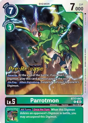 Parrotmon (BT17-047 R), Secret Crisis Pre-Release Cards — Digimon card price