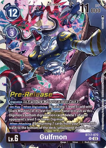 Gulfmon (BT17-070 R), Secret Crisis Pre-Release Cards — Digimon card price