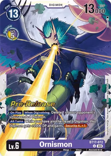 Ornismon (BT17-072 U), Secret Crisis Pre-Release Cards — Digimon card price
