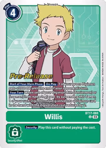 Willis (BT17-088 U), Secret Crisis Pre-Release Cards — Digimon card price