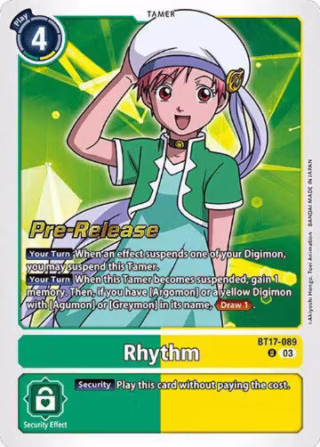 Rhythm (BT17-089 U), Secret Crisis Pre-Release Cards — Digimon card price