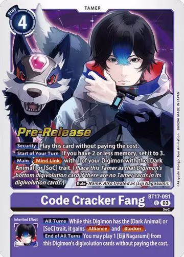 Code Cracker Fang (BT17-091 U), Secret Crisis Pre-Release Cards — Digimon card price