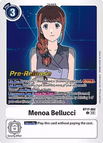 Menoa Bellucci (BT17-092 U), Secret Crisis Pre-Release Cards — Digimon card price