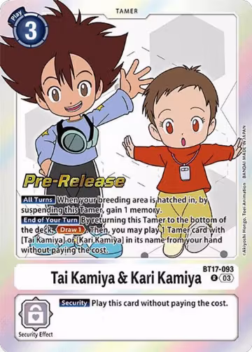 Tai Kamiya & Kari Kamiya (BT17-093 R), Secret Crisis Pre-Release Cards — Digimon card price