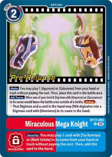 Miraculous Mega Knight (BT17-095 U), Secret Crisis Pre-Release Cards — Digimon card price