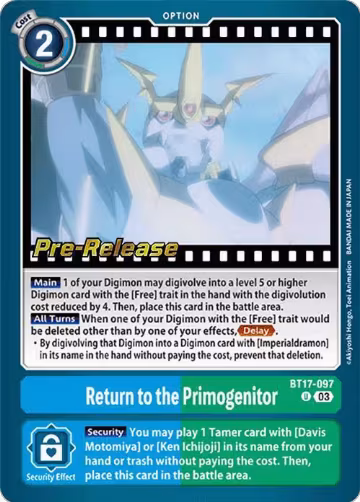 Return to the Primogenitor (BT17-097 U), Secret Crisis Pre-Release Cards — Digimon card price