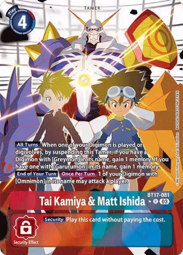 Tai Kamiya & Matt Ishida (Alternate Art) (BT17-081 R), Secret Crisis — Digimon card price