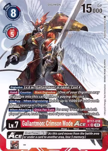 Gallantmon: Crimson Mode ACE (Alternate Art) (BT17-018 SR), Secret Crisis — Digimon card price