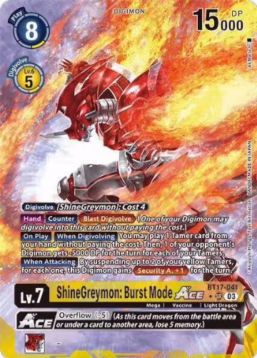 ShineGreymon: Burst Mode ACE (Alternate Art) (BT17-041 SR), Secret Crisis — Digimon card price
