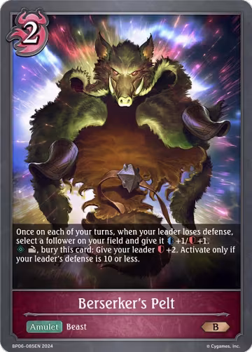 Berserker's Pelt (BP06-085EN), Paragons of the Colosseum — Shadowverse card price