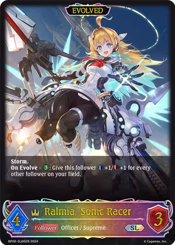 Ralmia, Sonic Racer (Evolved) (SL) (BP06-SL06EN), Paragons of the Colosseum — Shadowverse card price