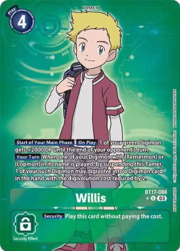 Willis (Box Promotion Pack: Secret Crisis) (BT17-088 U), Secret Crisis — Digimon card price