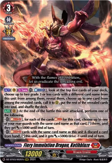 Fiery Immolation Dragon, Kotihblaze (DZ-BT03/002EN), DZ-BT03: Dimensional Transcendence — Vanguard card price