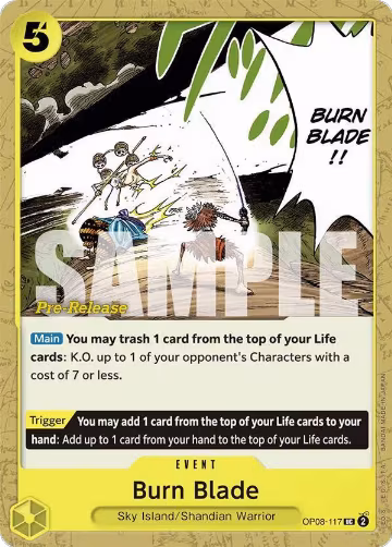 Burn Blade (OP08-117), Two Legends Pre-Release Cards — One Piece card price