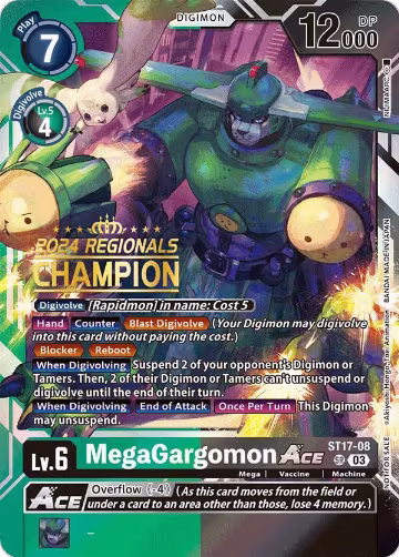 MegaGargomon ACE (2024 Regionals Champion) (ST17-08 SR), Starter Deck 17: Double Typhoon Advanced Deck Set — Digimon card price
