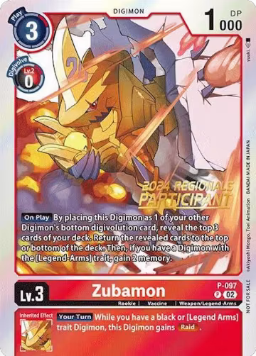 Zubamon - P-097 (2024 Regionals Participant) (P-097 P), Digimon Promotion Cards — Digimon card price
