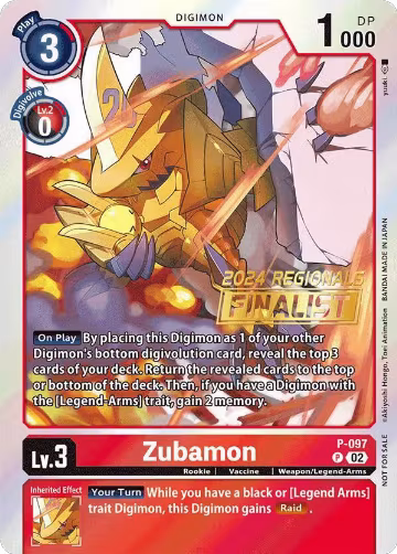 Zubamon - P-097 (2024 Regionals Finalist) (P-097 P), Digimon Promotion Cards — Digimon card price