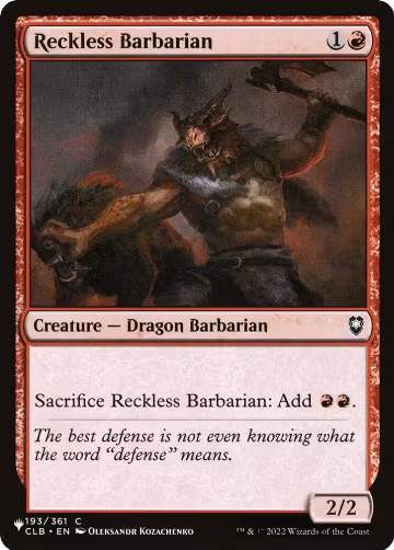 Reckless Barbarian (193/361), The List Reprints — Magic card price