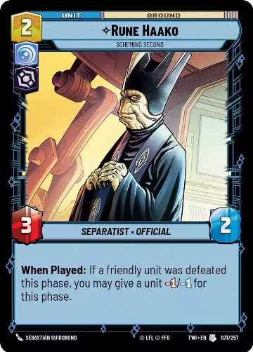 Rune Haako - Scheming Second (031/257), Twilight of the Republic — Star Wars card price