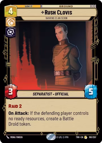 Rush Clovis - Banking Clan Scion (183/257), Twilight of the Republic — Star Wars card price