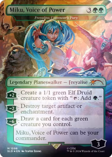 Miku, Voice of Power - Freyalise, Llanowar's Fury (Rainbow Foil) (1598), Secret Lair Drop Series — Magic card price
