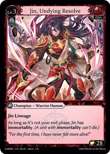 Jin, Undying Resolve (005), Mortal Ambition Starter Decks — Grand Archive card price